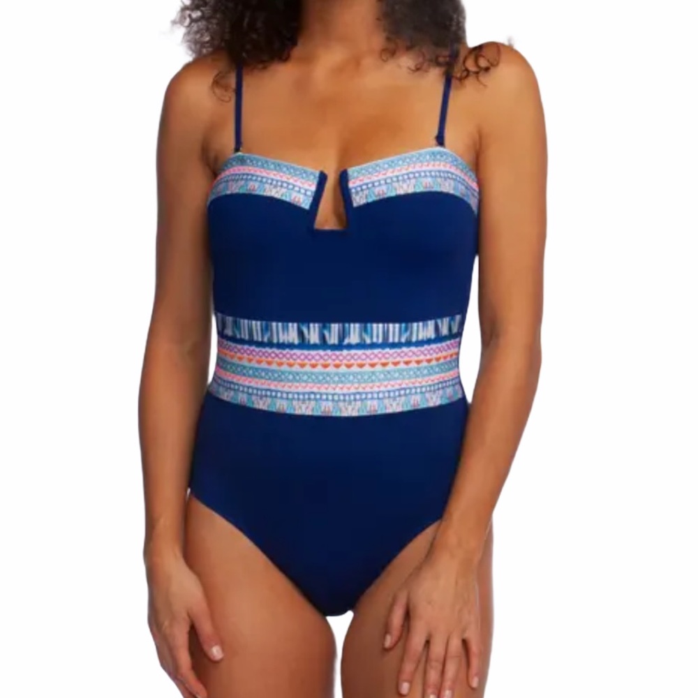 NEW La Blanca Milano Bandeau One Piece Swimsuit Blue 8
